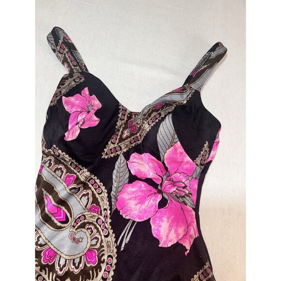 Roxanne Bra Fit Pink Floral 1-piece swimsuit 12/14 B Cup V-Front Skirt‎ - Picture 3 of 13